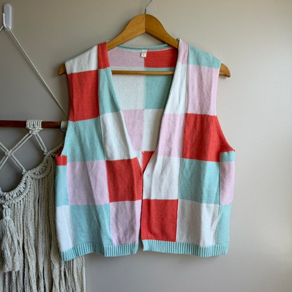 Pastel Knit Vest Clasp Front Cozy Cottagecore Layering Size L